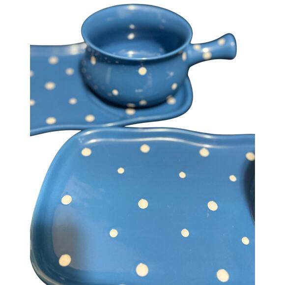 Temptations by Tara Stoneware Soup & Sandwich Set - Blue Polka Dots - Set of 2 - Picture 5 of 9